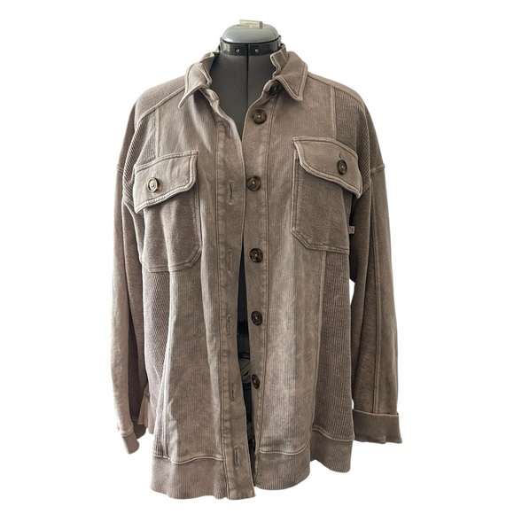 Anthropologie Pilcro Relaxed Oversized Shacket Tan Sand Shirt Jacket High-Low - Picture 3 of 9